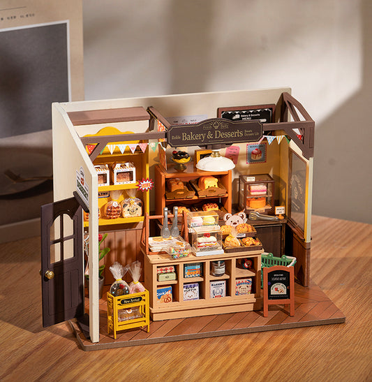 DIY miniature dollhouse kit of bakery shop with furniture, mini and tiny house handmade gifts puzzles